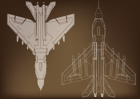Fighter on a brown background. 3d model illustration.のイラスト素材