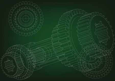 3d model of a cogwheel on a green background.のイラスト素材