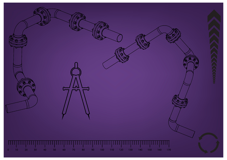 3d model of an pipeline on a purple background. Drawing Vector illustration.のイラスト素材