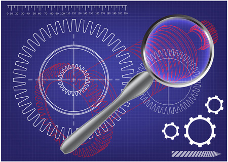 3d model of a cogwheel on a blue background. Drawingのイラスト素材