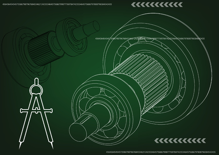 3d model of a cogwheel on a green background. Drawingのイラスト素材