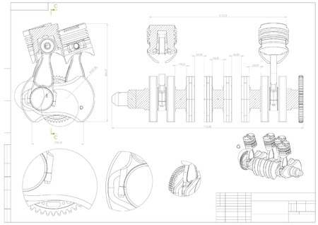 Illustration of a machine building drawing on a white background.のイラスト素材