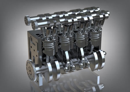 Steel internal combustion engine on a gray background. 3D renderingの写真素材