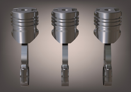 Three silvery pistons on a gray background. 3D renderingの写真素材