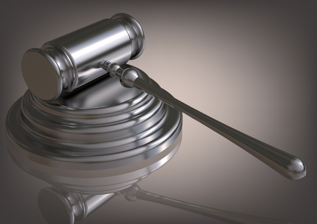 Silver hammer of the judge on a gray background. 3D renderingの写真素材