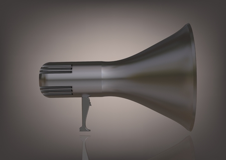 A silver speaker on a gray background. 3D renderingの写真素材