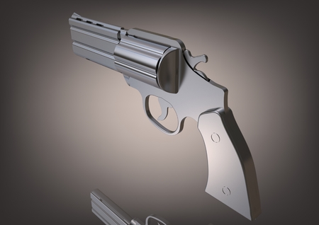 Silver revolver on a gray background. 3D renderingの写真素材