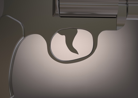 Silver revolver on a gray background. 3D renderingの写真素材