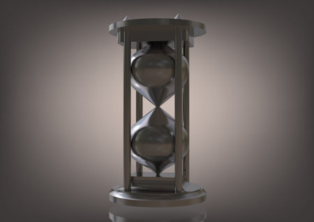 Silvery hourglass on a gray background. 3D rendering