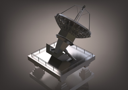 Silvery satellite dish on a gray background. 3D renderingの写真素材