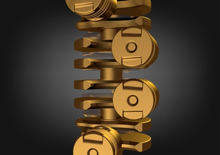 Golden auto engine on a black background. 3D renderingの写真素材