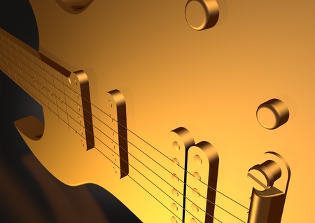 Golden guitar on a black background. 3D renderingの写真素材