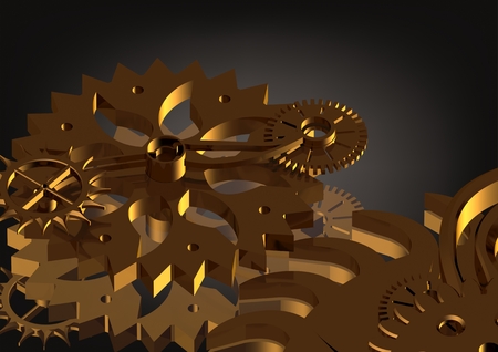 Golden gear mechanism on a black background. 3D renderingの写真素材