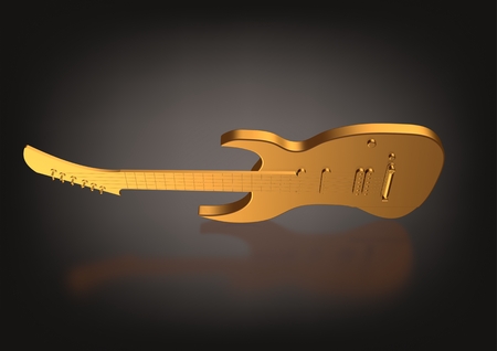 Golden guitar on a black background. 3D renderingの写真素材