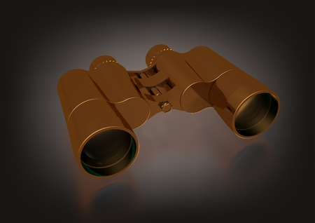 Gold binoculars on a black background. 3D renderingの写真素材