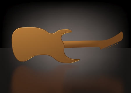 Golden guitar on a black background. 3D renderingの写真素材