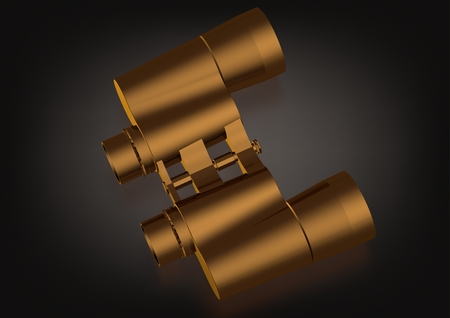 Gold binoculars on a black background. 3D renderingの写真素材