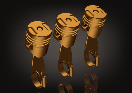 Gold pistons on a black background. 3D renderingの写真素材