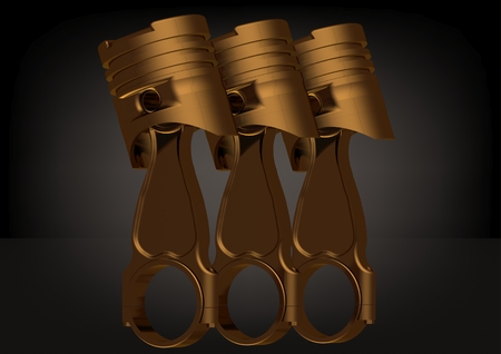 Gold pistons on a black background. 3D renderingの写真素材