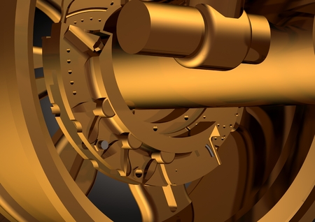 Gold wheel and shock absorber on a black background. 3D renderingの写真素材