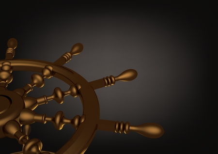 Golden handwheel on a black background. 3D renderingの写真素材