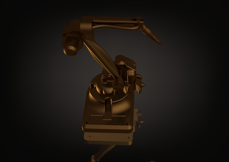 Golden welding robot on a black background. 3D renderingの写真素材