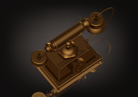Gold phone on a black background. 3D renderingの写真素材