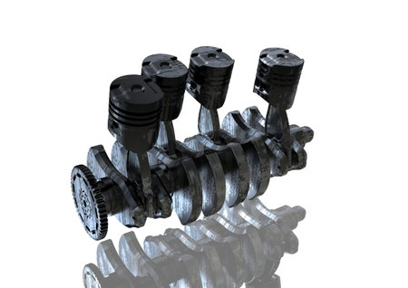 Black and silver car engine on a white background. 3D rendering