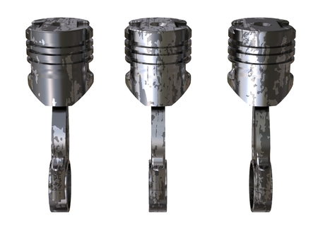 Three silver and black pistons on a white background. 3D renderingの写真素材