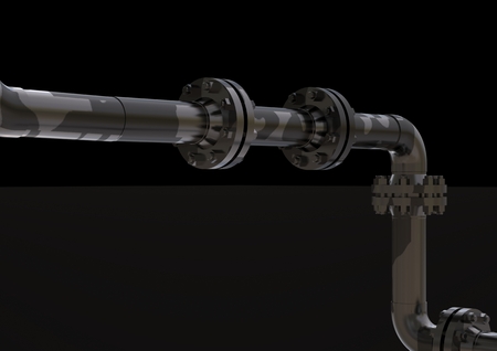 Silver and black pipeline on a black background. 3D renderingの写真素材