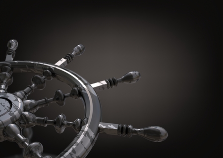 Silver and black steering wheel on a black background. 3D renderingの写真素材