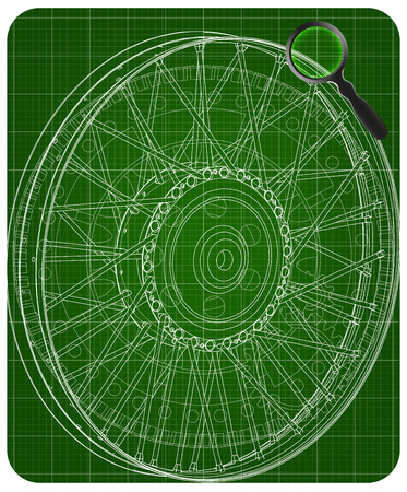 Wheel and gear mechanism on a green background. Drawingのイラスト素材