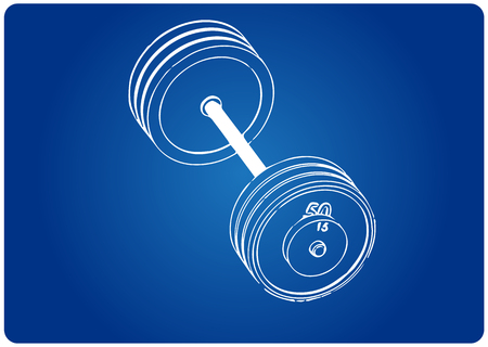 3d model of barbell on a blue background. Drawingのイラスト素材
