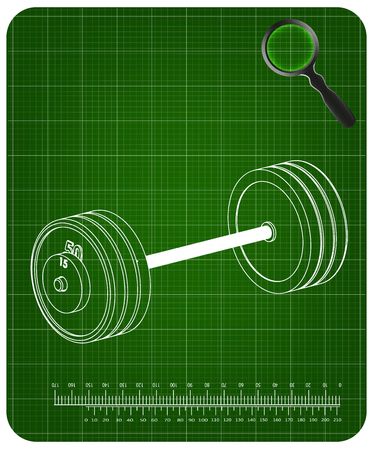 3d model of barbell on a green background. Drawingのイラスト素材