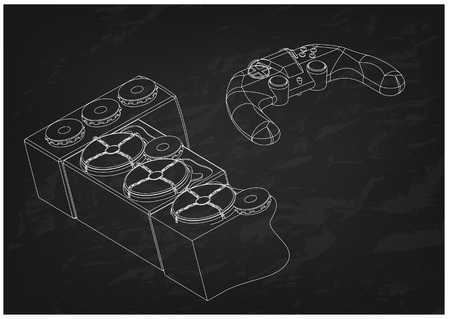 3d model of speaker system and joystick on a black backgroundのイラスト素材