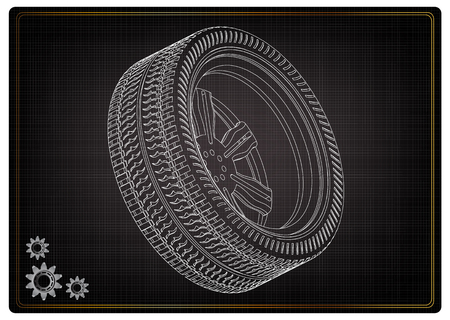 3d model of wheels on a black background. Drawingのイラスト素材