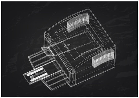 3d model of printer on a black backgroundのイラスト素材
