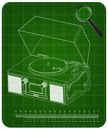 Record player on a green background. 3d modelのイラスト素材
