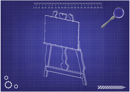 3d model of easel on a blue background. Drawingのイラスト素材