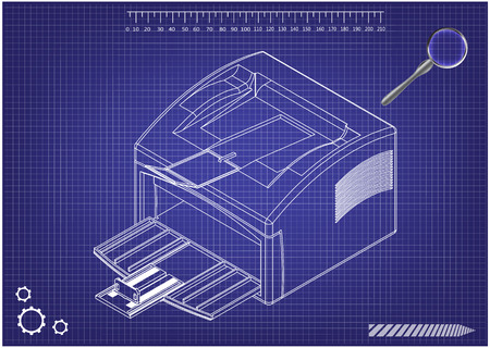 3d model of printer on a blue backgroundのイラスト素材