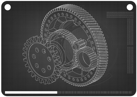 3d model of gears on a black backgroundのイラスト素材