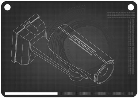 3d model of surveillance camera on a black background. Drawing