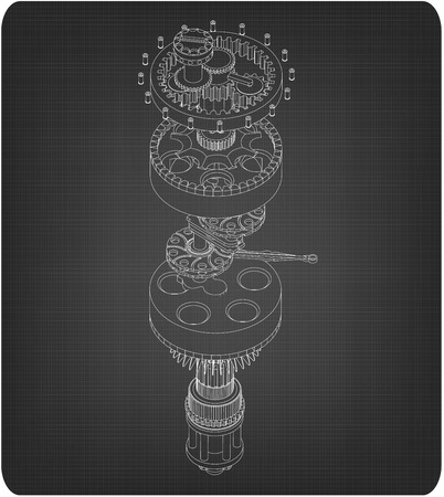 Crankshaft from aircraft engine on a gray background. Drawingのイラスト素材