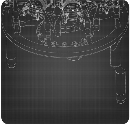 Radial engine on a gray background. Drawingのイラスト素材