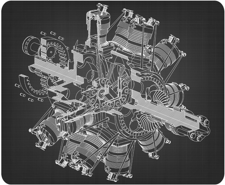 Radial engine on a gray background. Drawingのイラスト素材