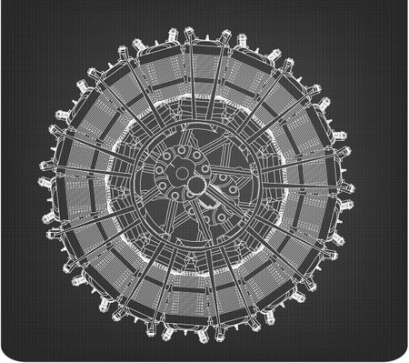 Radial engine on a gray background. Drawing
