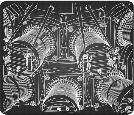 Radial engine on a gray background. Drawing