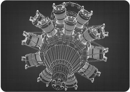Radial engine on a gray background. Drawingのイラスト素材