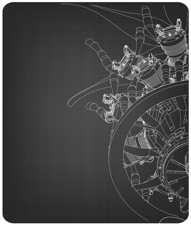 Radial engine on a gray background. Drawingのイラスト素材