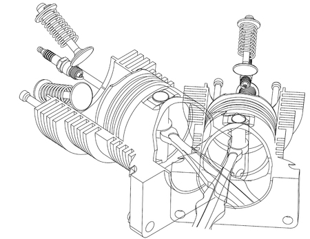 Two piston and valve on a white background. Drawingのイラスト素材